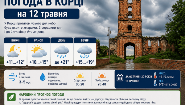 Погода в Корці на 12 травня